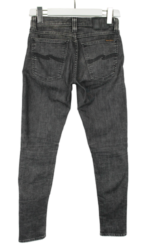 NUDIE Tight Long John Black Tears Jeans Women's W26/L32 Stretch Denim - Picture 2 of 9