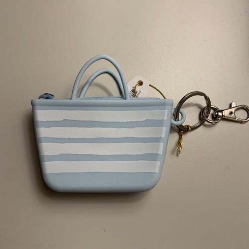 NEW Simply Southern Zipper Key Chain Mini Tote Silicone Coin Purse Blue Stripe - Picture 3 of 3