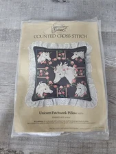 Vtg '82 Something Special Counted Cross Stitch Kit Unicorn Patchwork Pillow 242d