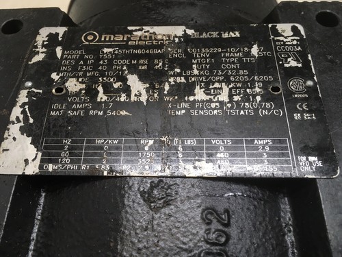 MARATHON BLACK MAX LVLI45THTN60468AP PART NO. Y551 2HP WITH ENCODER - Picture 7 of 11