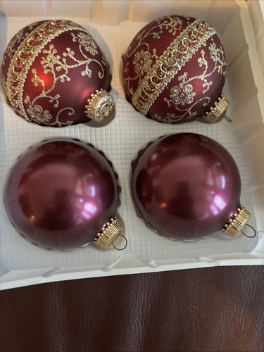 VTG Christmas Krebs Glass Ball Ornaments Burgundy/Gold Specialty 3 BoxesOf 4 USA - 第 9/11 張圖片