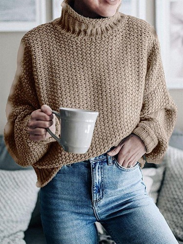 Women Turtleneck Sweaters Batwing Long Sleeve Pullover Loose Chunky Knit Jumper