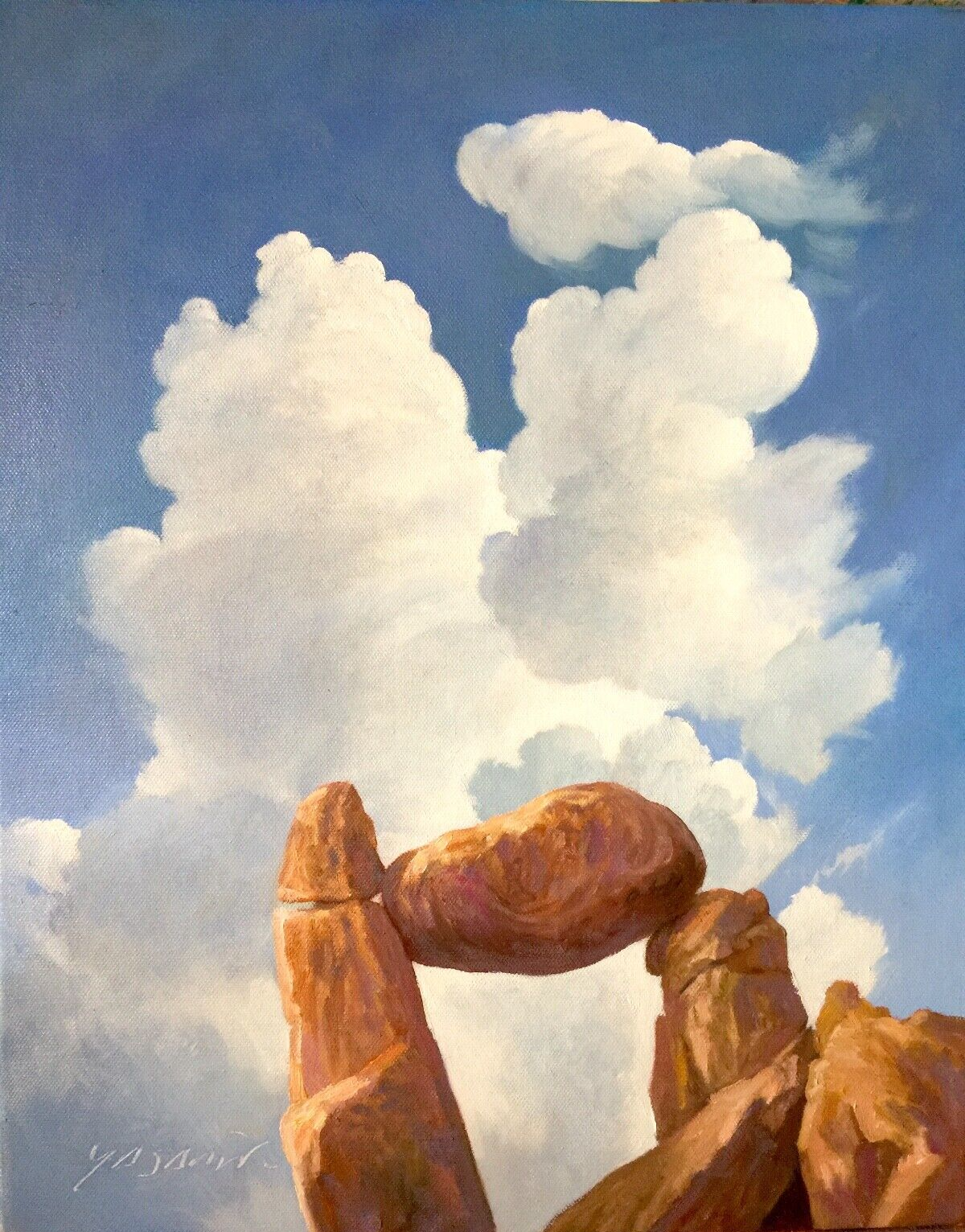 Yasami oil on canvas original Desert Sufi Dance of Clouds 26"x 22" Sky Framed - Picture 2 of 6