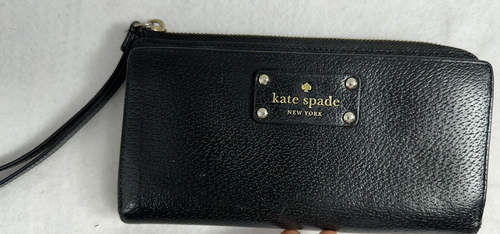 Kate Spade Neda schwarze lange kontinentale Geldbörse aus Rindsleder mit durchgehendem Reißverschluss