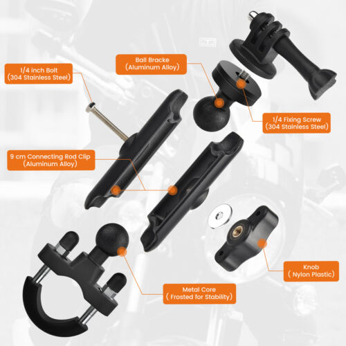 Motorcycle Bike Handlebar Mount 360° Camera Holder Bracket For Gopro Hero 11 10 - Foto 7 di 9