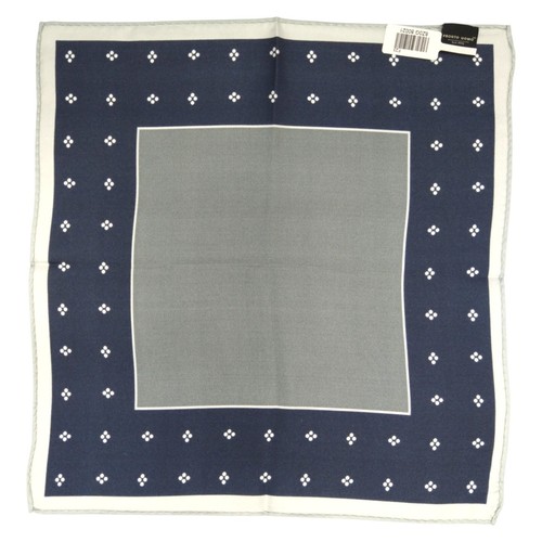 PRONTO UOMO Mens Silk Handkerchief Navy Gray Foulard Print Pocket Square 13" - Picture 3 of 5