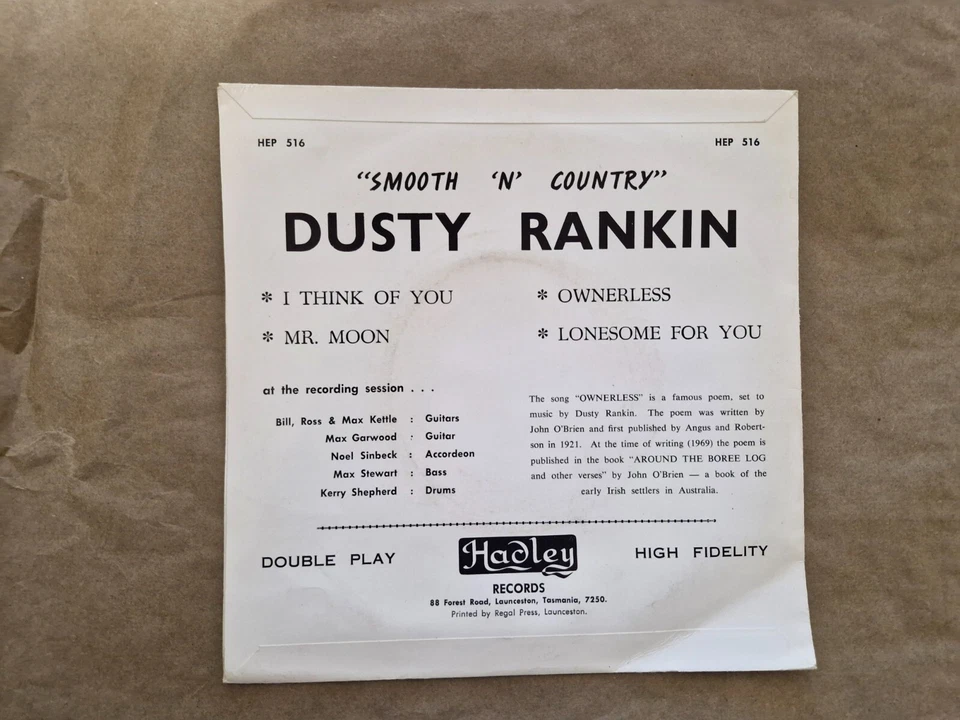 Dusty Rankin "Smooth 'n' Country" EP Hadley 1968 Oz P/C 7" 45rpm - Image 3 of 4