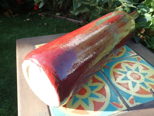Huge Mid Century Modern 21" Bottle Oxblood Red Salt Drip Glazed Studio Pottery - Picture 17 of 21