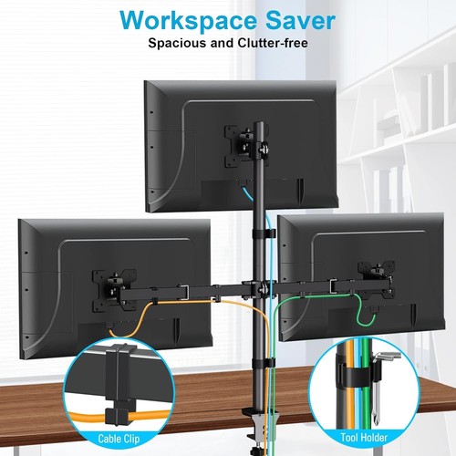 Adjustable Triple Monitor Mount - Optimize Workspace for 3 Screens Up to 32 In. - Picture 10 of 11