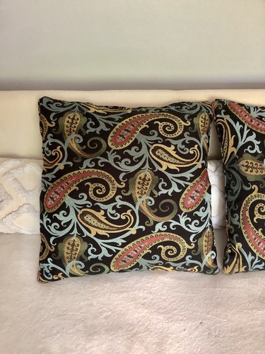 Pillow Cover Upholstery Fabric Black Multicolored Paisley Zip 23" X 23" - Picture 12 of 16