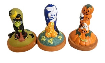 Halloween Terra Cotta Cookie Press Hand Painted Pumpkins Ghost Witch (3)