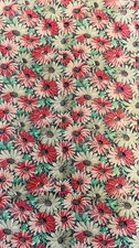 VTG OPENED FEEDSACK COTTON QUILT FABRIC PINK GREEN GRAY DAISY ASTER FLORAL 36x28