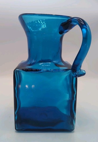 Jarra óptica burbuja de vidrio azul cuadrada Clevenger Brothers - Imagen 2 de 11