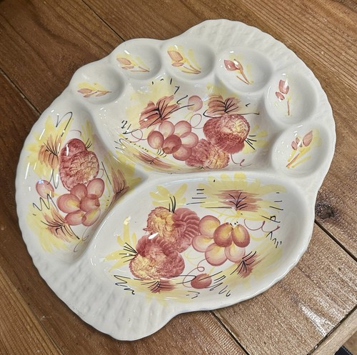 Vintage Italian Hand-Painted Porcelain Three-Compartment Serving Platter - Picture 2 of 10
