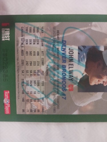 1992 Collector's Edge John Elway #37 Auto - Picture 3 of 3