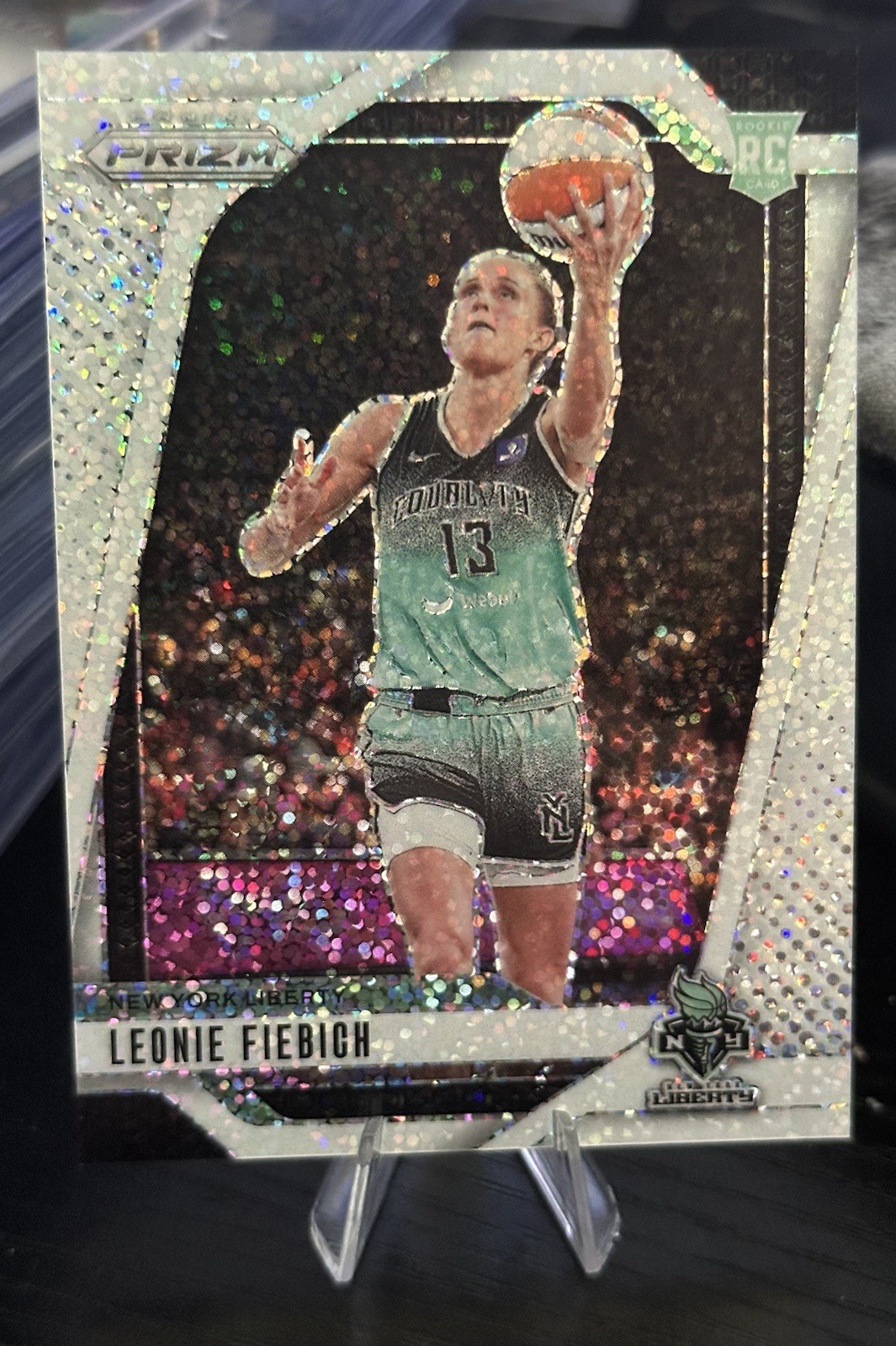 2024 Panini Prizm WNBA Leonie Fiebich White Sparkle RC SSP NY LIBERTY CHAMPIONS