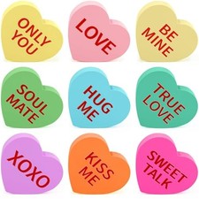 Valentines Day Decor, 9 PCS Wooden Conversation Heart Double-sided Sweet Heart S