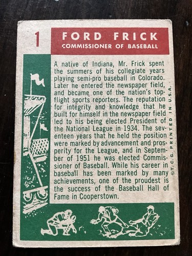 1959 Topps Baseball #1 Ford Frick Commissioner Of Baseball Card Number One - Picture 6 of 6