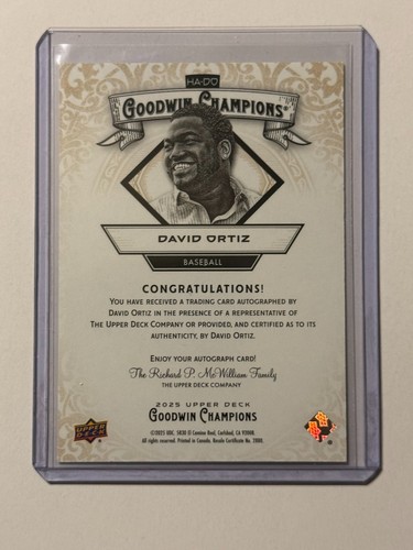 2025 Upper Deck Goodwin Champions David Ortiz, Baseball On Card Auto - Bild 2 von 2