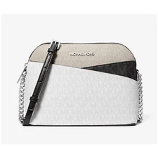 Michael Kors Jet Set Travel Color-Block Signature Logo Crossbody Bag (OpticWhite