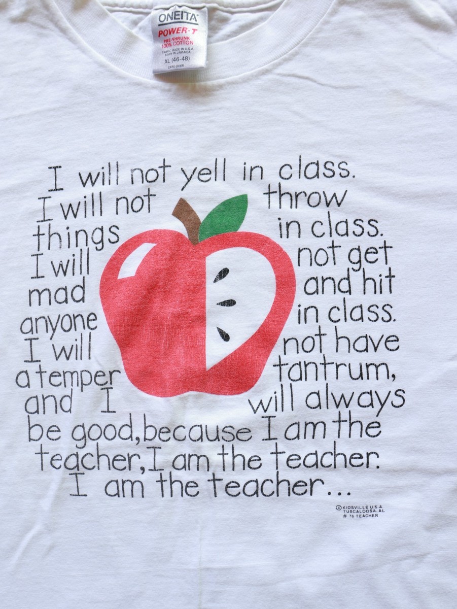 Vintage 90s Teacher Apple Graphic T Shirt XL Oneita Power-T Single