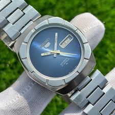 Rare Vintage Seiko 5 Blue Sunburst Dial Automatic Japan Made Men Watch 7019-7370