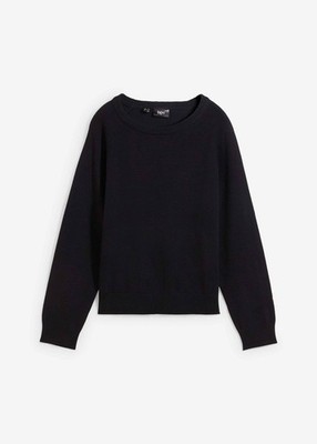 Bequemer Basic-Pullover mit Baumwolle Gr. 40/42 Schwarz Damen-Pulli Sweater Neu*