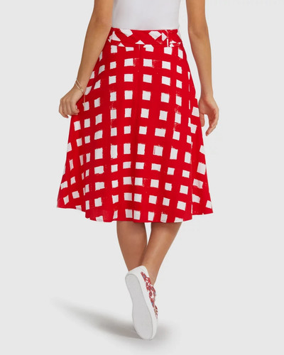 REVIEW x Bromley Red & White Check A-Line Skirt SIZE 10 missing belt has pockets - Picture 2 of 10