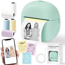 Mini Thermal Sticker Printer - Portable Photo Printer Picture Label Maker Mac...