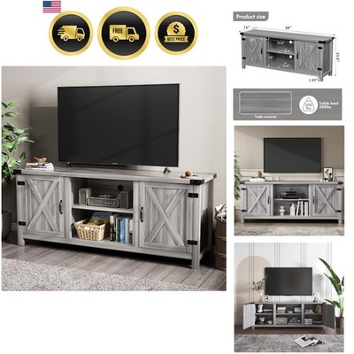 Modern Farmhouse TV Stand with Barn Doors for 65 Inch TV Gray Wash