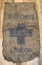 Vintage Hessian Sack BLUE CROSS Dairy Coarse Meal London Farm Feed Bag Rustic