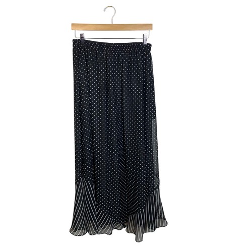 Black & White Sheer Polka Dot Button Down Top, Shell & Maxi Skirt Set - Size L - Picture 2 of 12