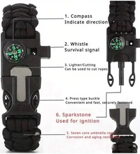 The Atomic Bear Paracord Bracelet 2 Pack Adjustable Fire Starter Loud Whistle