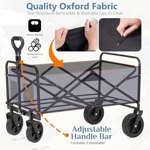 Foldable Wagons Carts with All-Terrain Wheels & 360LBS 120L Classic Black - Picture 4 of 7