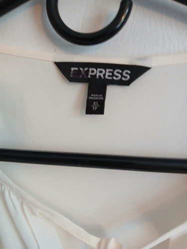 Express Damenbluse cremefarben Poly Krepp Volant Kurzarm & Ausschnitt Gr. XS - Bild 2 von 13
