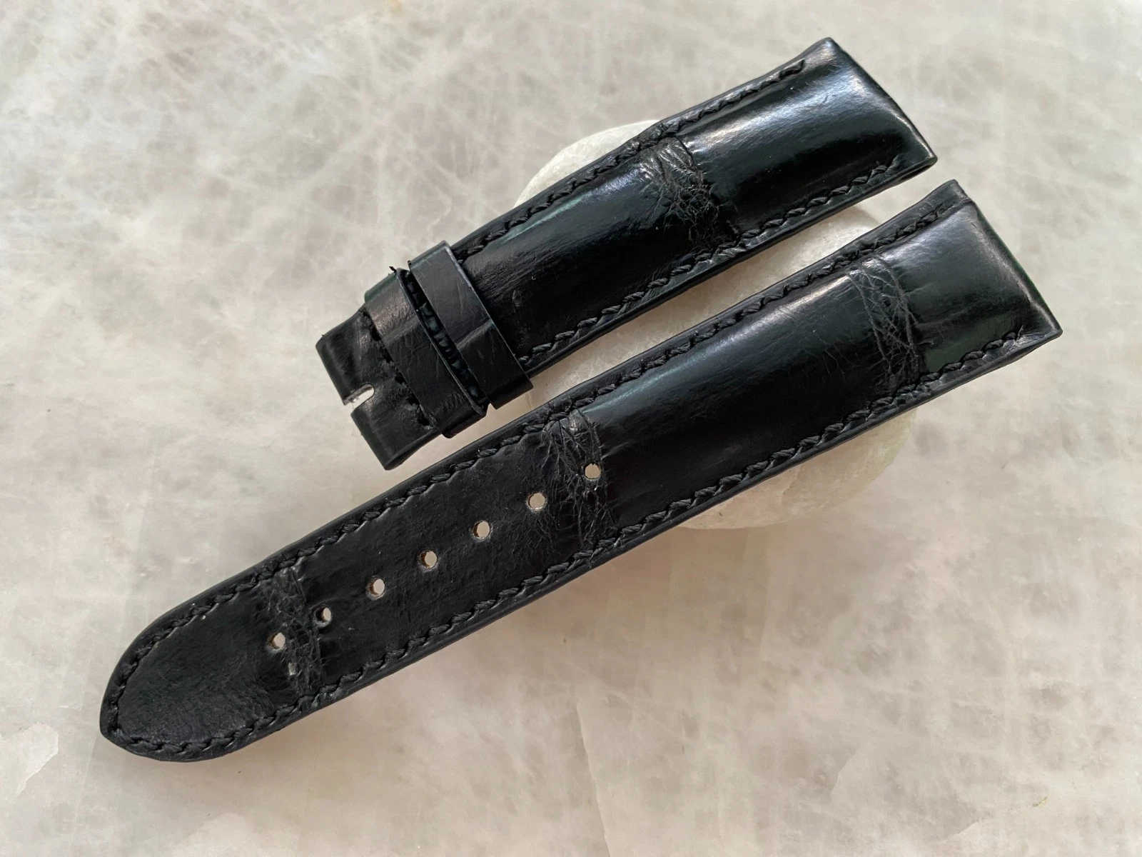 21mm/18mm Black Alligator Crocodile Print Leather Watch Strap Band