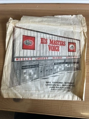 VINTAGE RARE 1960's FROM LEGENDARY HMV OXFORD ST STORE 7" SINGLE SHOP PAPER BAG