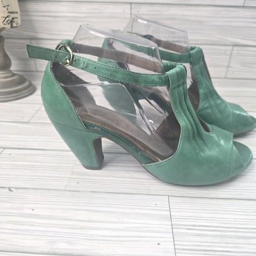 Miz Mooz Shoes Women Salima 7 Green T Ankle Strap Heels Peep Vamp Pin up Retro - Picture 4 of 22