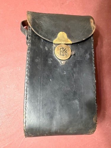 Vintage WW II British Black Leather Tall Camera Case With Eastman Kodak Emblem - Picture 1 of 8