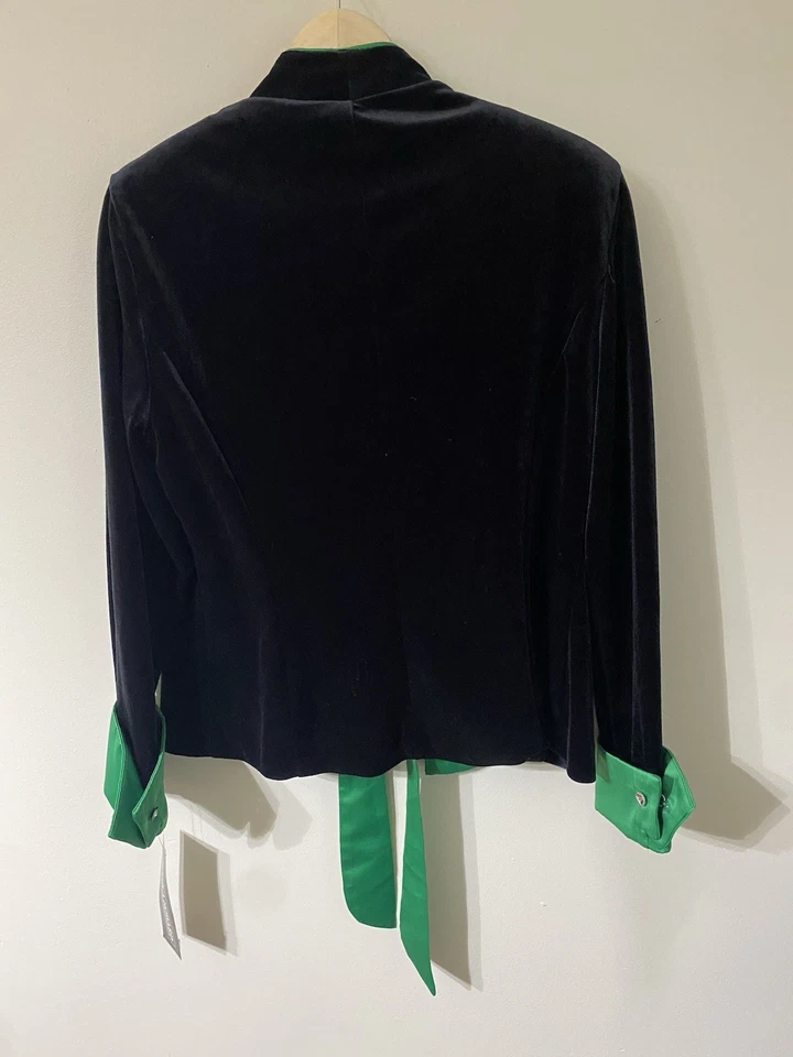 Jessica Howard Negro Terciopelo Verde Satén Chaqueta Pantalón Traje Nuevo con Etiquetas  Foto 4 de 4
