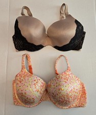 Lot of 2 Victoria's Secret Bras 36DD Beige Lined Demi/Floral Lined Perfect Cover