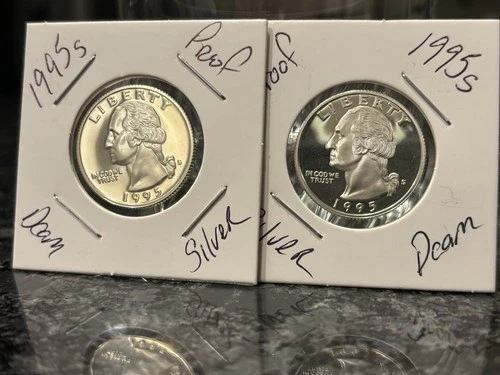 1995-S X2 Silver Proof Washington Quarters  Ultra-Deep White & Black Cameo