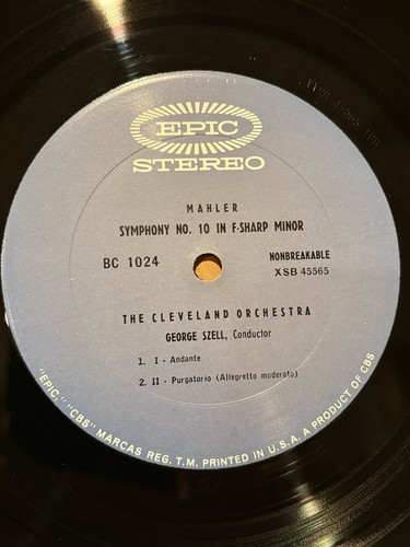 George Szell Walton Mahler Partita For Orchestra Symphony No. 10 LP Epic BC1024 - Picture 3 of 4