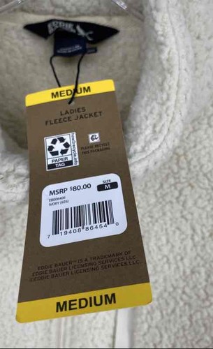 Eddie Bauer Womens Ivory Long Sleeve Zipped Pockets Full-Zip Fleece Jacket Sz M - Picture 4 of 6