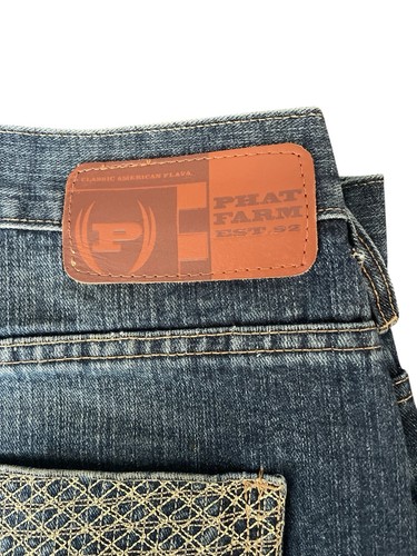 Pantaloncini jeans denim uomo Phat Farm vintage 38" vita 12" cucitura interna logo tasca - Foto 4 di 5