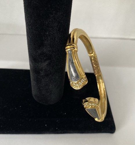 KJL For Avon KENNETH J. LANE Enamel Rhinestone Hinged Cuff Gold Tone Bracelet - Picture 2 of 7