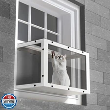 Window Cat Perch Catio, Wood Cat Window Box, Window Catio for Indoor Cats. Su