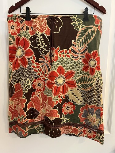 Falda Vintage St Johns Bay 100% Algodón Naranja Marrón Estampado Talla Mediana Floral - Imagen 1 de 3