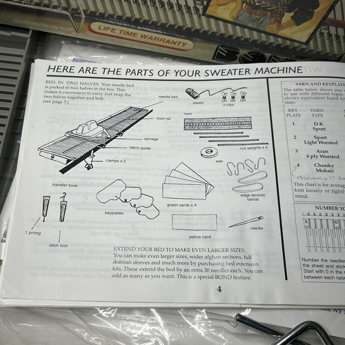 VTG BOND INCREDIBLE SWEATER MACHINE OG Box Knitting Extension & Accessories Tool - Picture 6 of 24