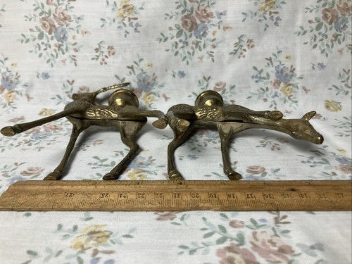 VTG Pair Brass Deer Buck/Doe Candle Stick Holder Christmas MCM CottageCore Decor - Picture 6 of 7